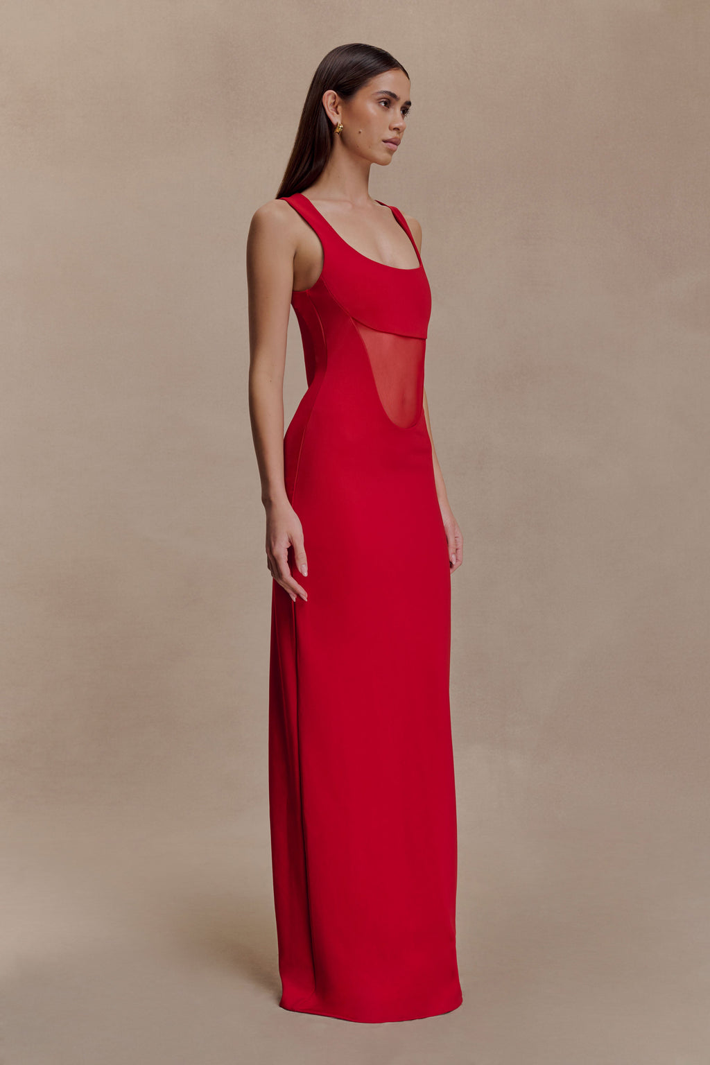 Marlon Crepe And Mesh Maxi Dress - Cherry Red