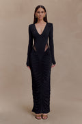 Louanne Slinky Long Sleeve Maxi Dress - Black