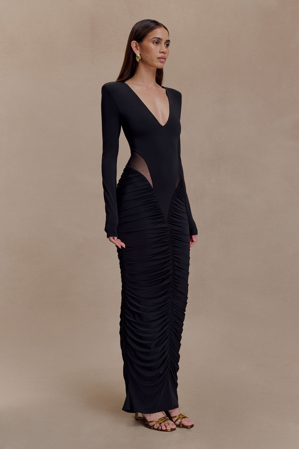 Louanne Slinky Long Sleeve Maxi Dress - Black