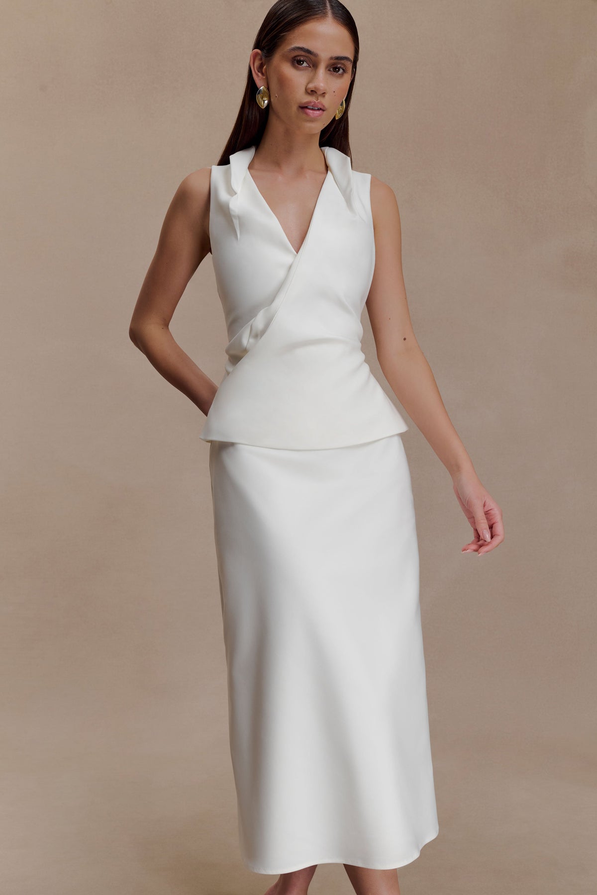 Yanina Cotton Halter Midi Dress - White