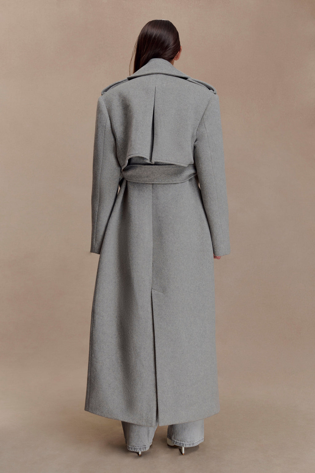 Levi Long Trench Wool Coat - Grey Marle