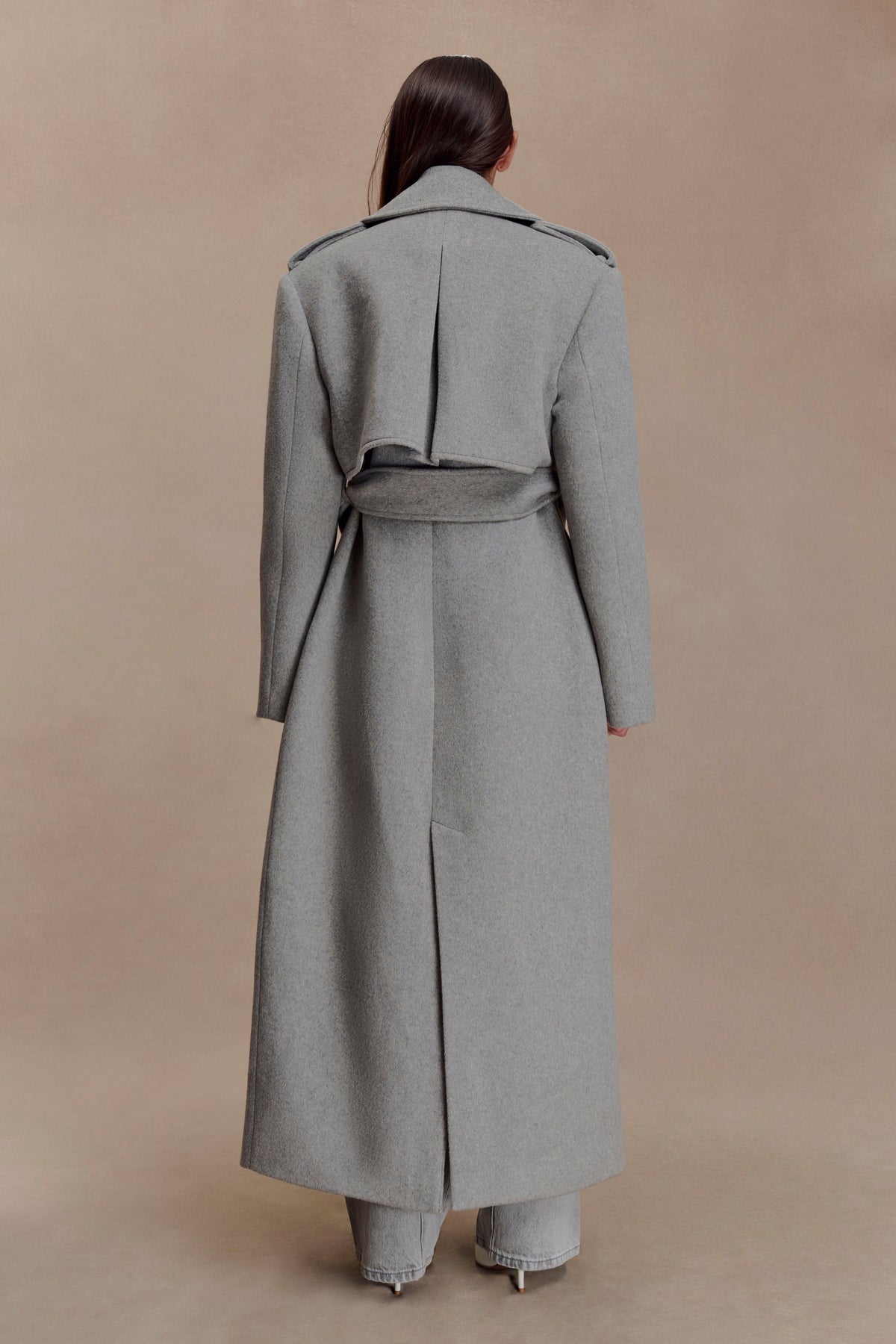 Levi Long Trench Wool Coat - Grey Marle