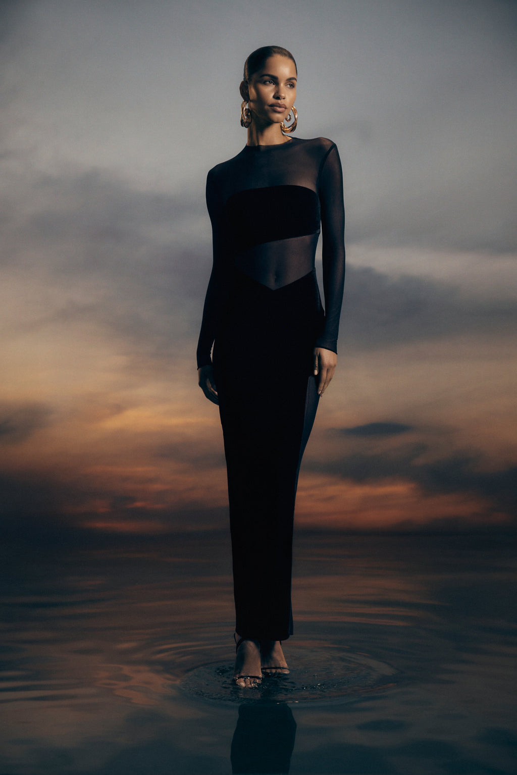 Davina Velvet And Mesh Maxi Dress - Black