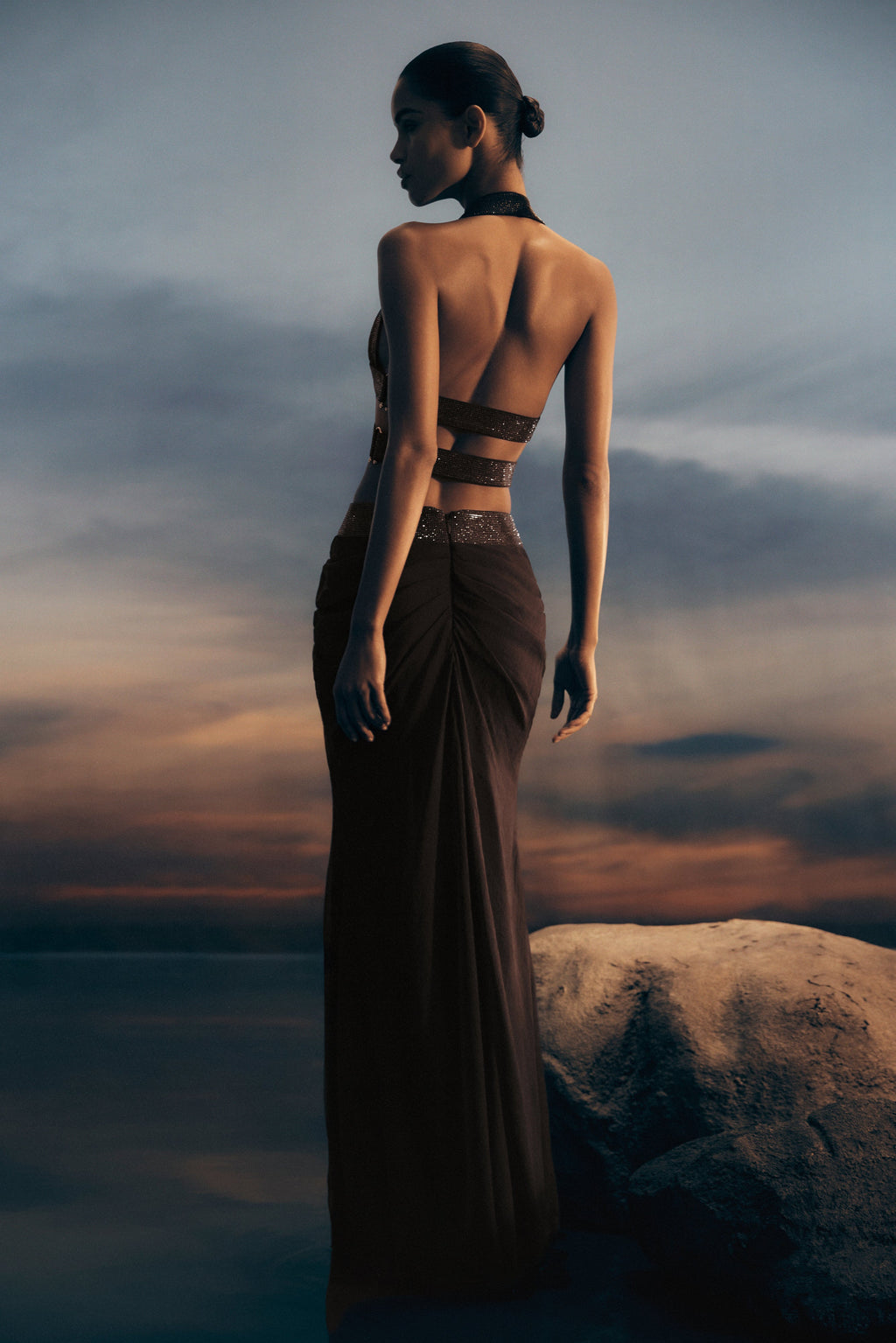 Siren Satin And Diamante Maxi Skirt - Dark Chocolate