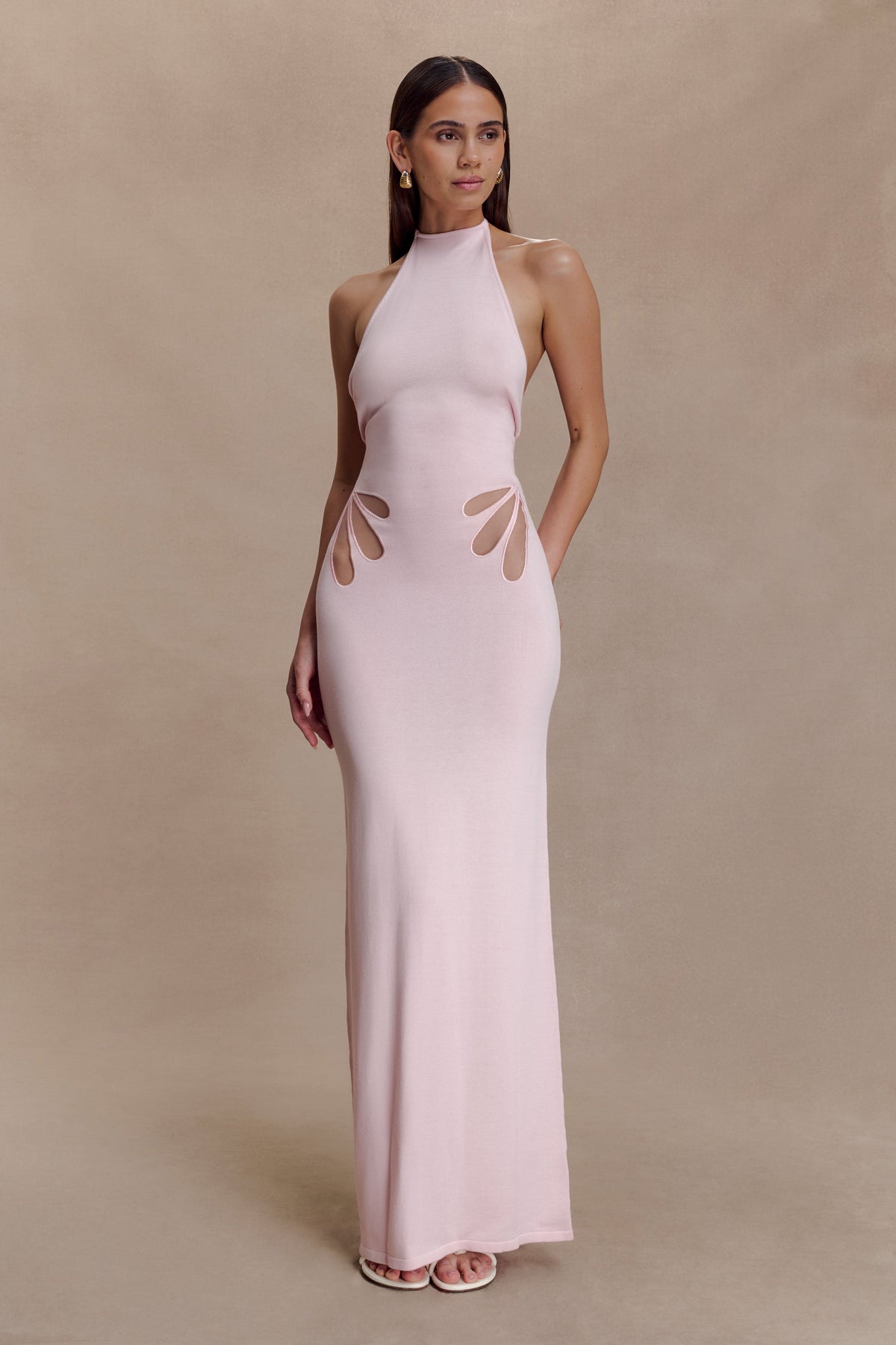 Brock Knit Halter Maxi Dress - Baby Pink