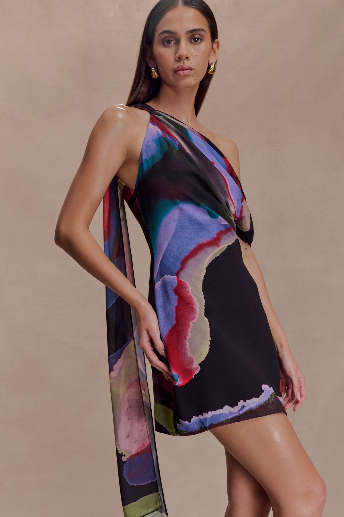 Daisie Chiffon Mini Dress - Multi Fluid Reverie Print