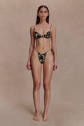 Andie Ruched String Side Bikini Brief - Green Fluid Reverie Print