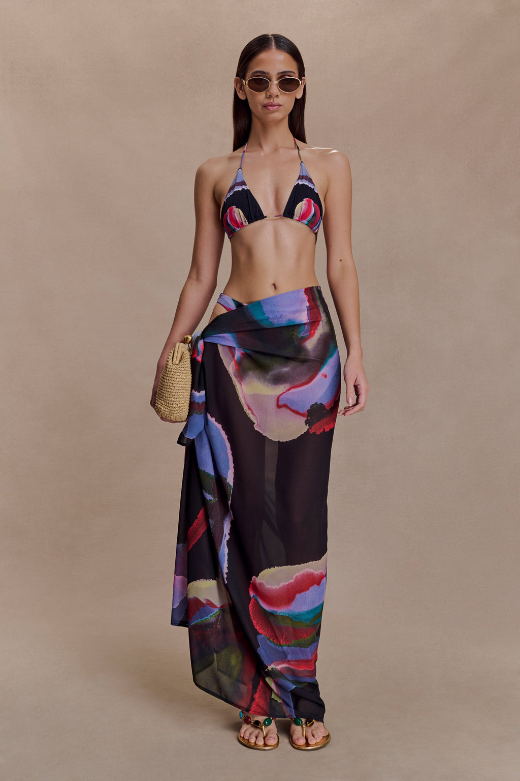 Evie Chiffon Sarong - Multi Fluid Reverie Print