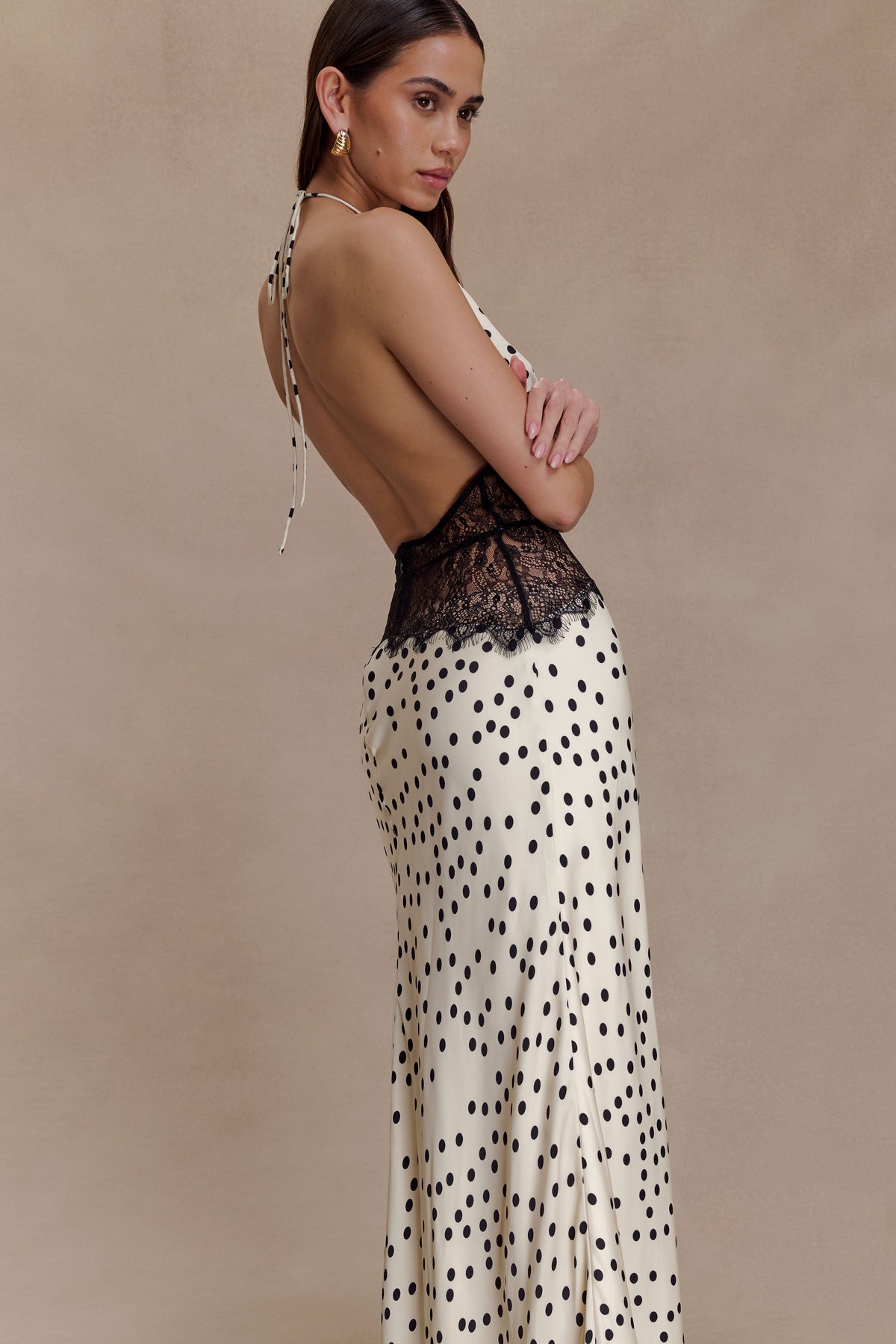 Dinah Lace And Satin Maxi Dress - Polkadot