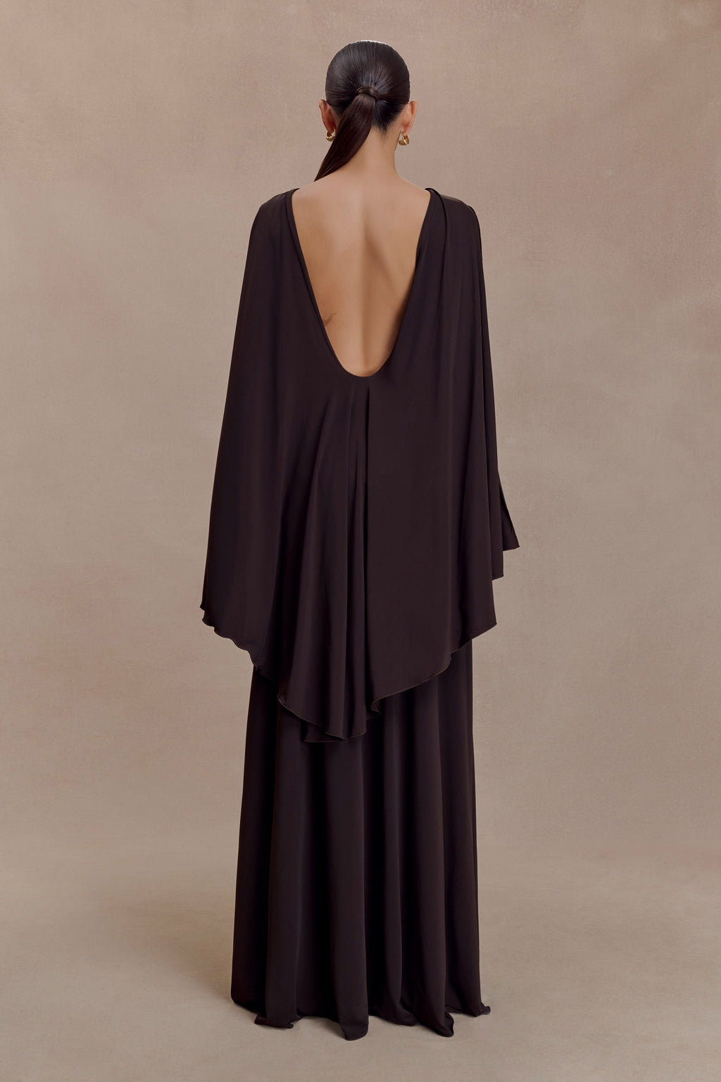 Emory Jersey Cape Maxi Dress - Chocolate