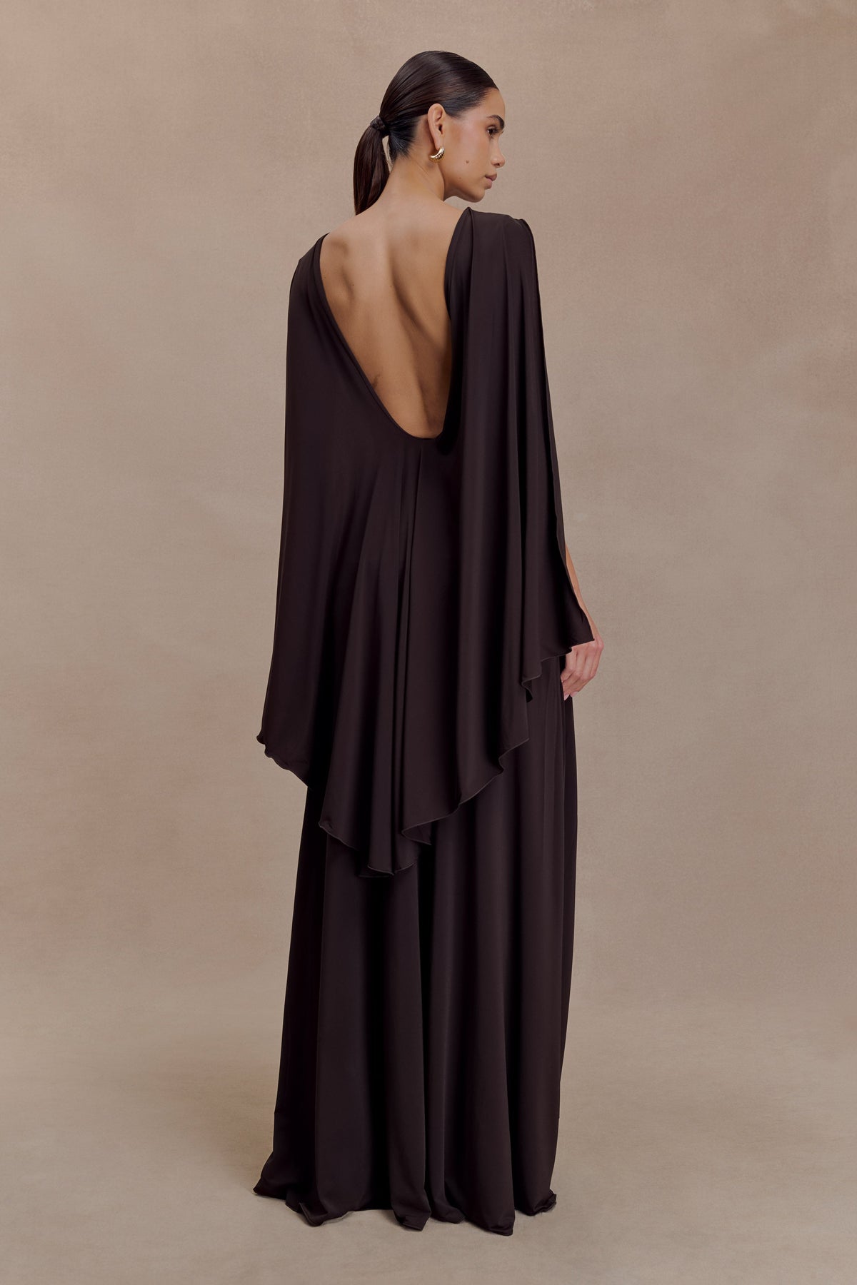 Emory Jersey Cape Maxi Dress - Chocolate