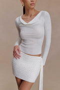 Elowen Knit Cowl Long Sleeve Top - White