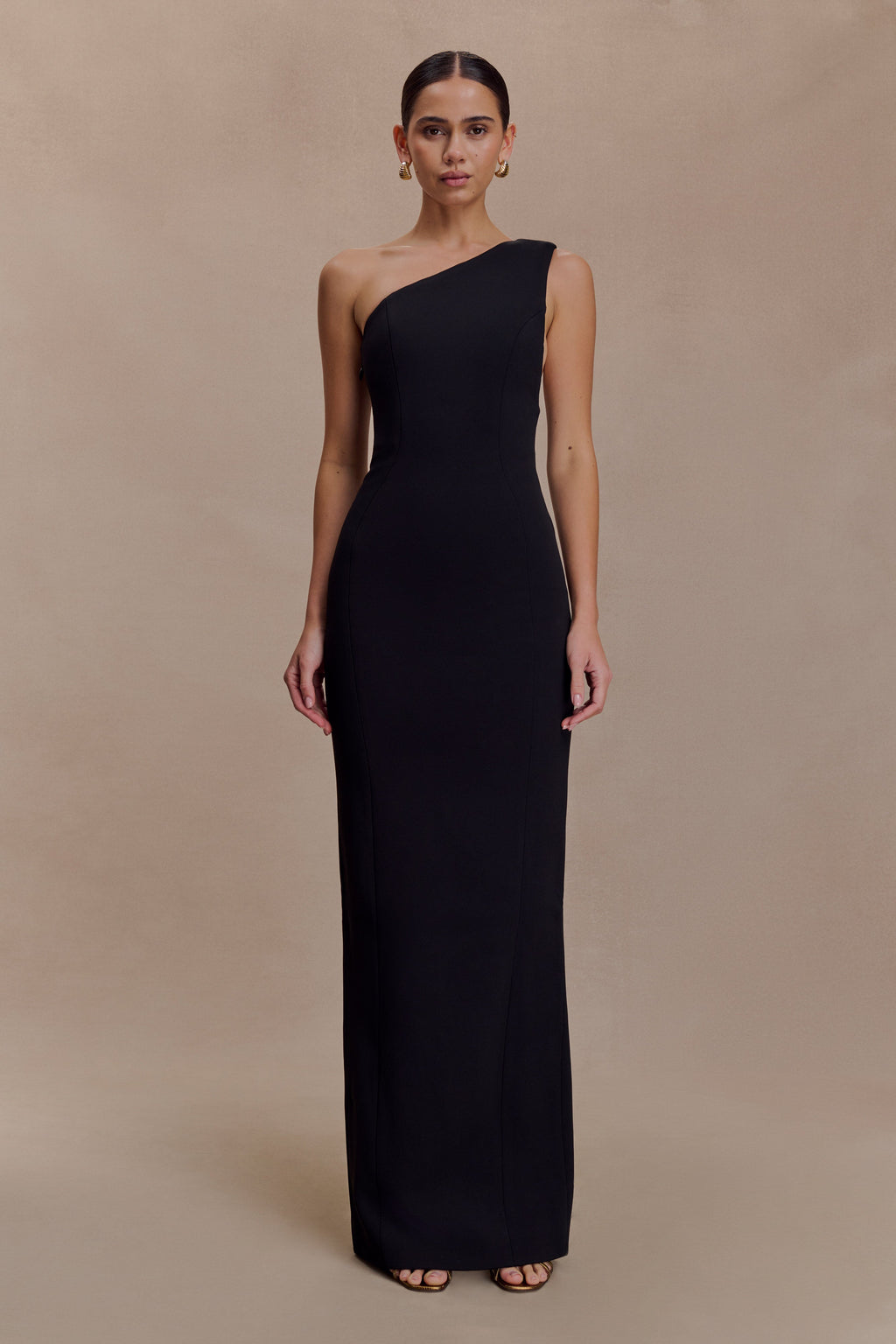Milena One Shoulder Crepe Maxi Dress - Black
