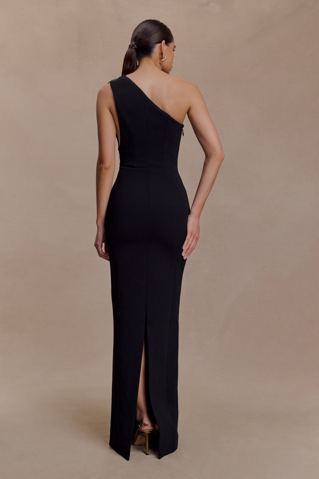 Milena One Shoulder Crepe Maxi Dress - Black