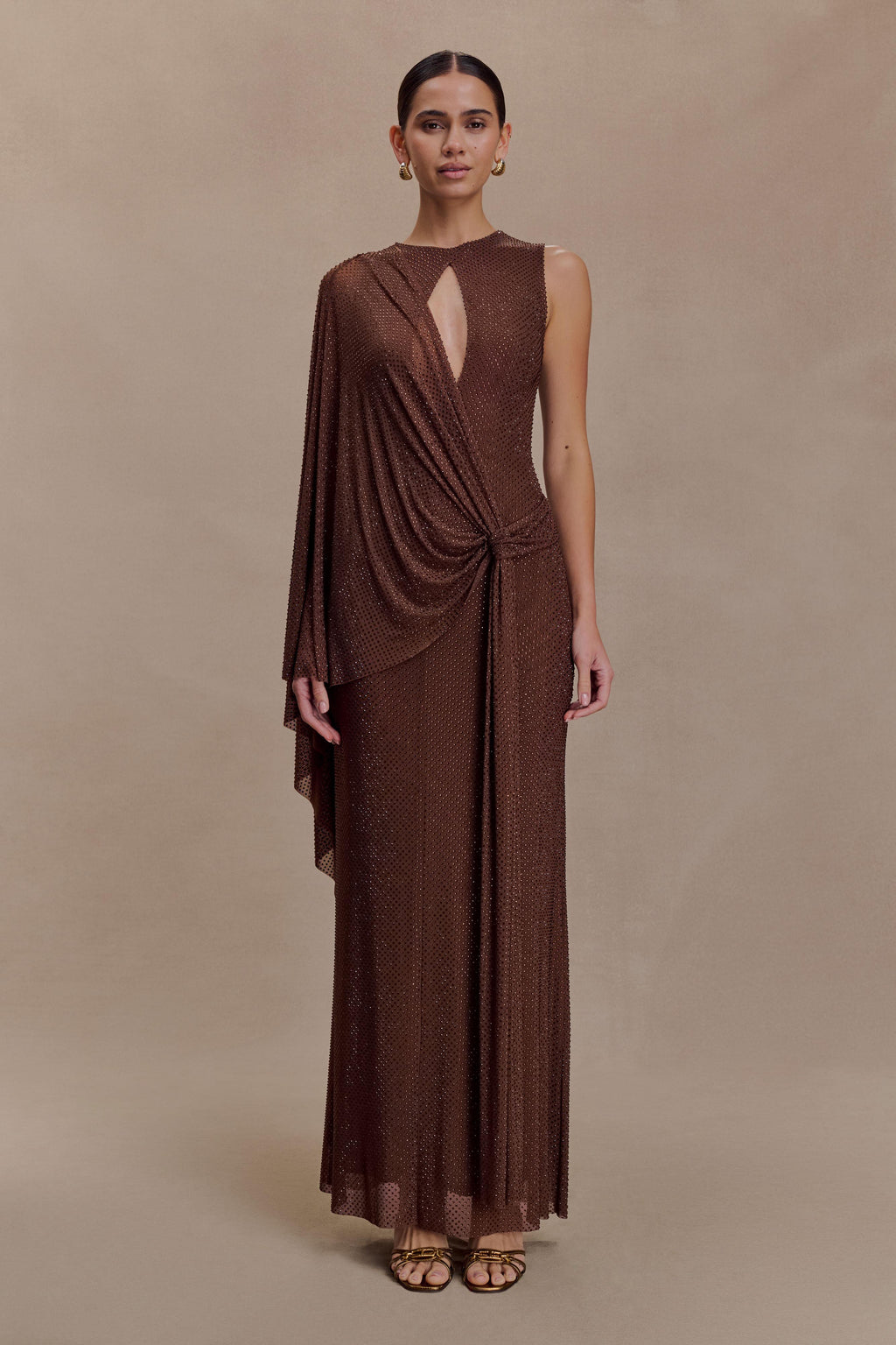Bakari Diamante Cape Maxi Dress - Chocolate