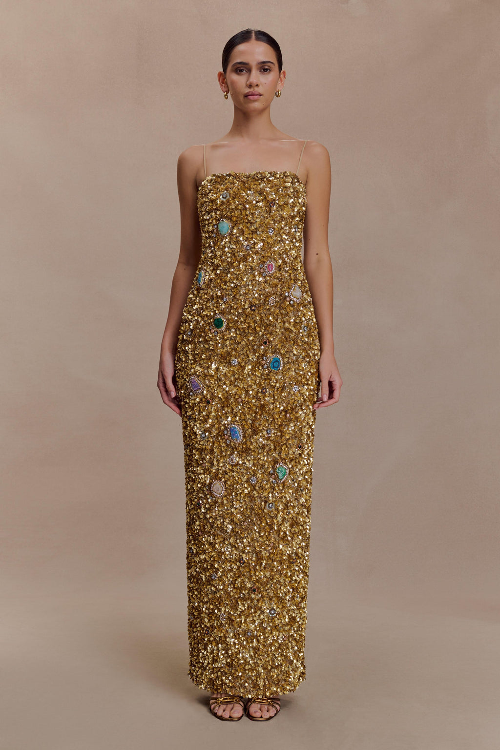 Porter Hand Beaded Midi Dress - Gold