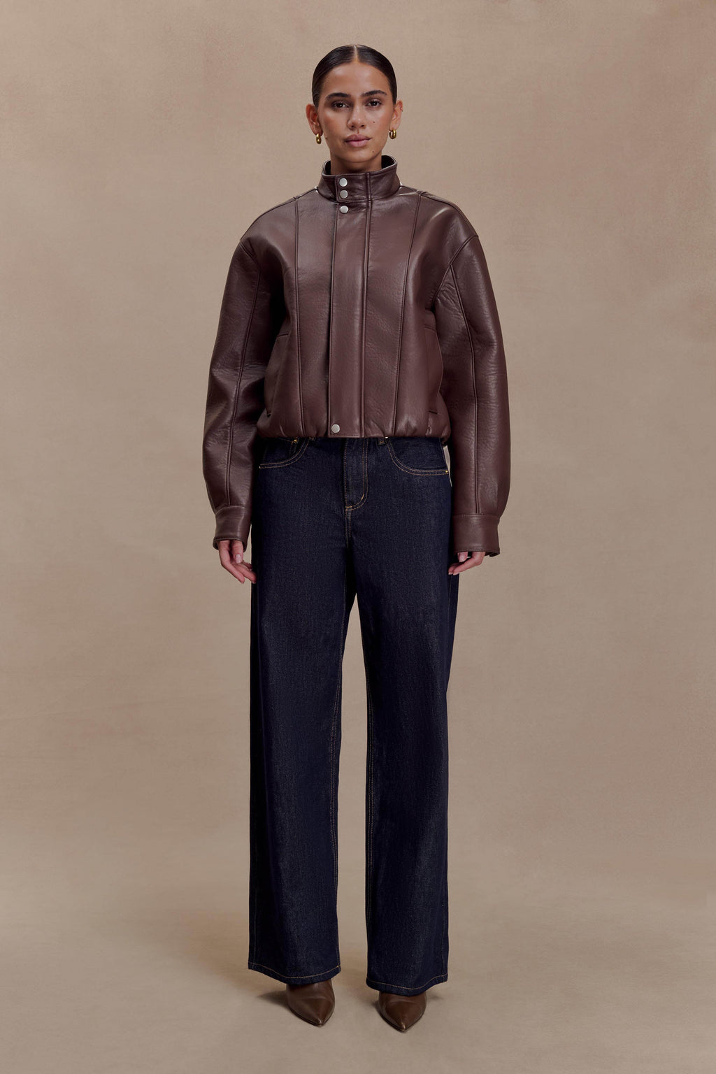 Curtis Faux Leather Bomber Jacket - Dark Chocolate