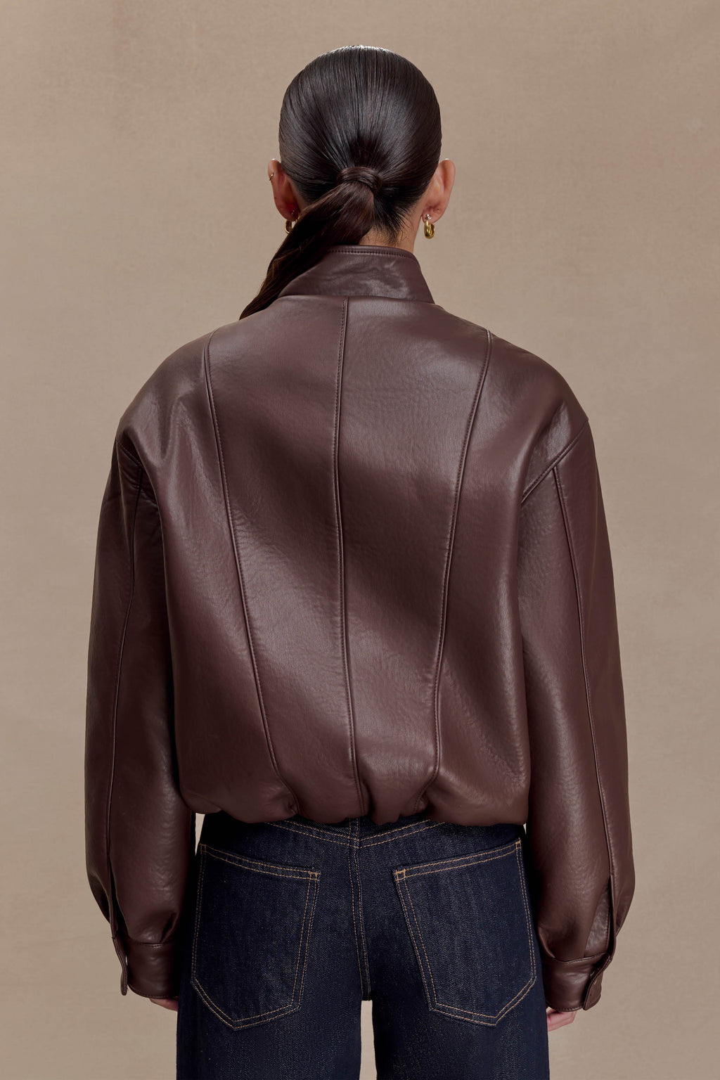 Curtis Faux Leather Bomber Jacket - Dark Chocolate