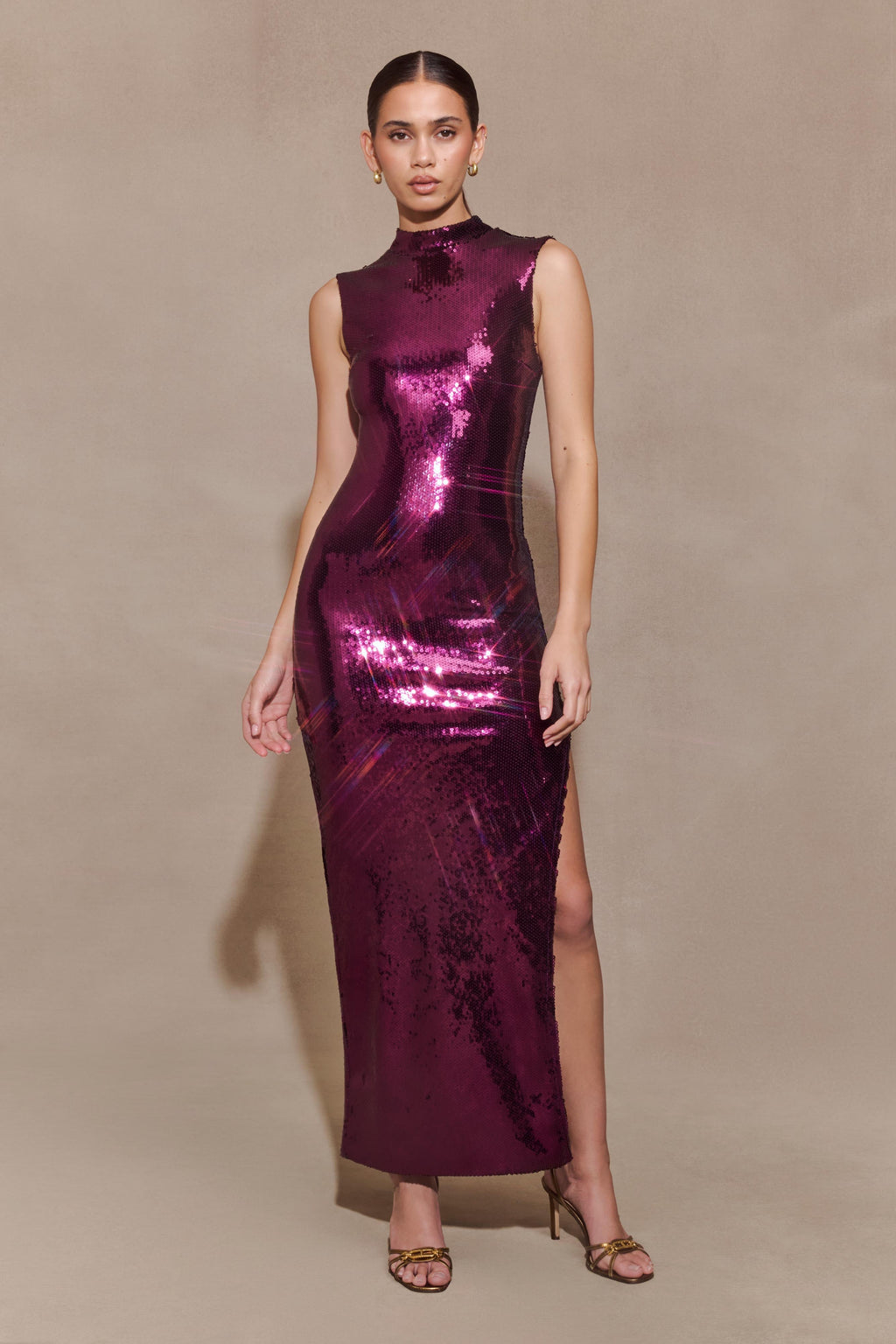 Veronica Sequin Midi Dress - Plum