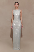 Magnolia Sleeveless Diamante Maxi Dress - Silver