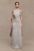 Elma Lurex Knit Halter Maxi Dress - Silver