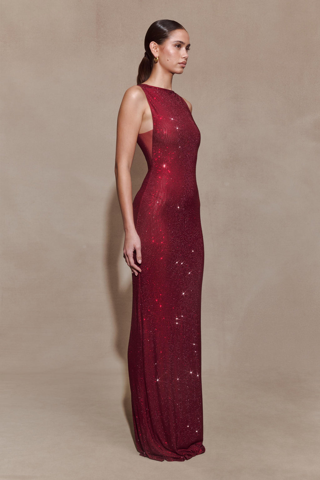 Magnolia Sleeveless Diamante Maxi Dress - Wine
