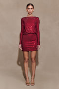 Darius Diamante Cowl Mini Dress - Wine