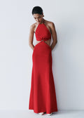Marlowe Halter Knit Maxi Dress - Red