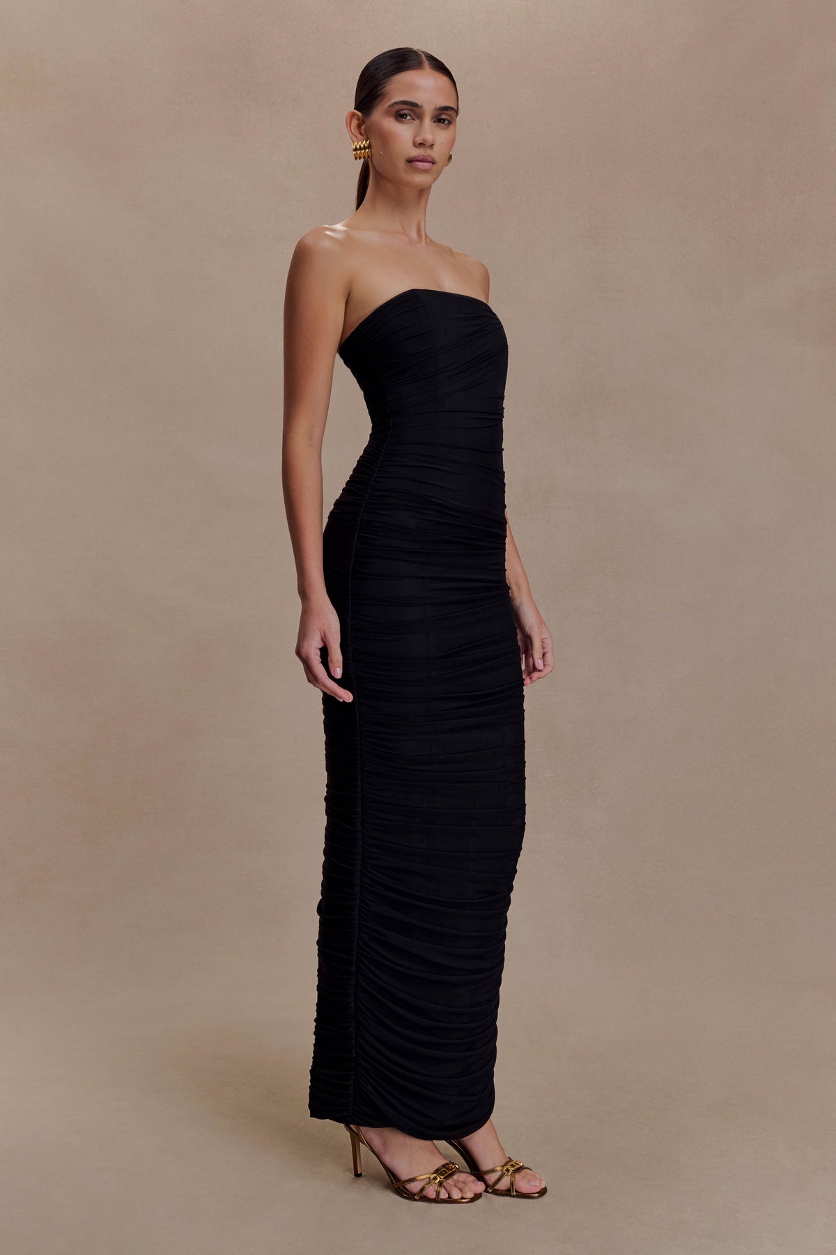 Jianna Strapless Mesh Maxi Dress - Black