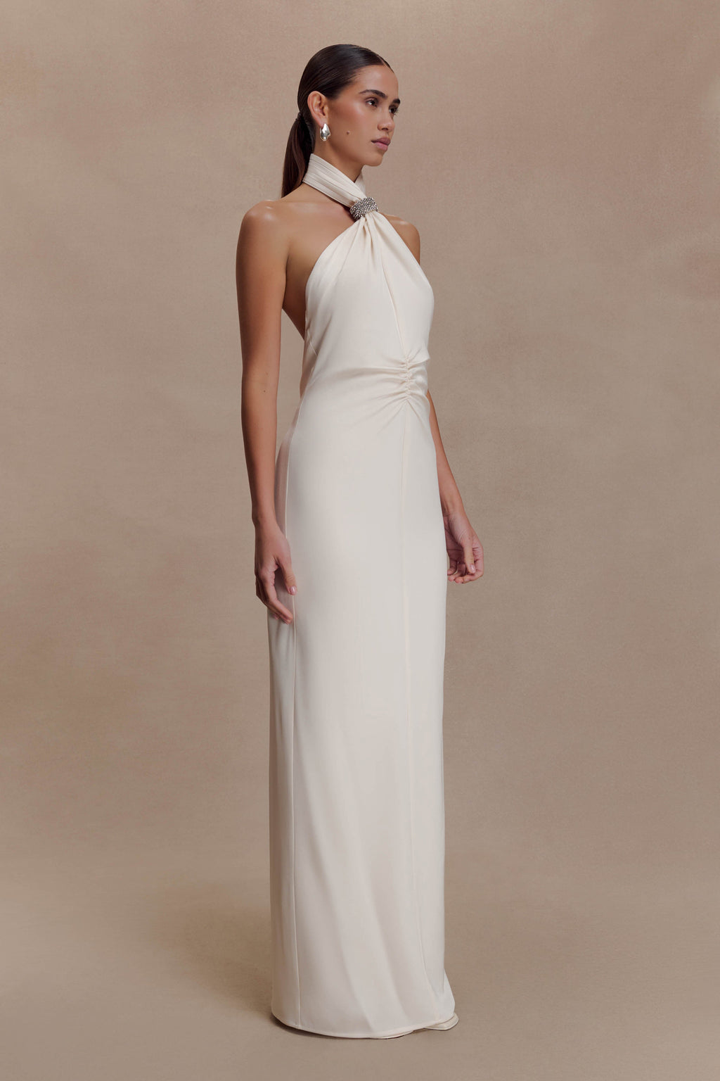 Freja Halter Maxi Dress With Hardware - Blush Ivory