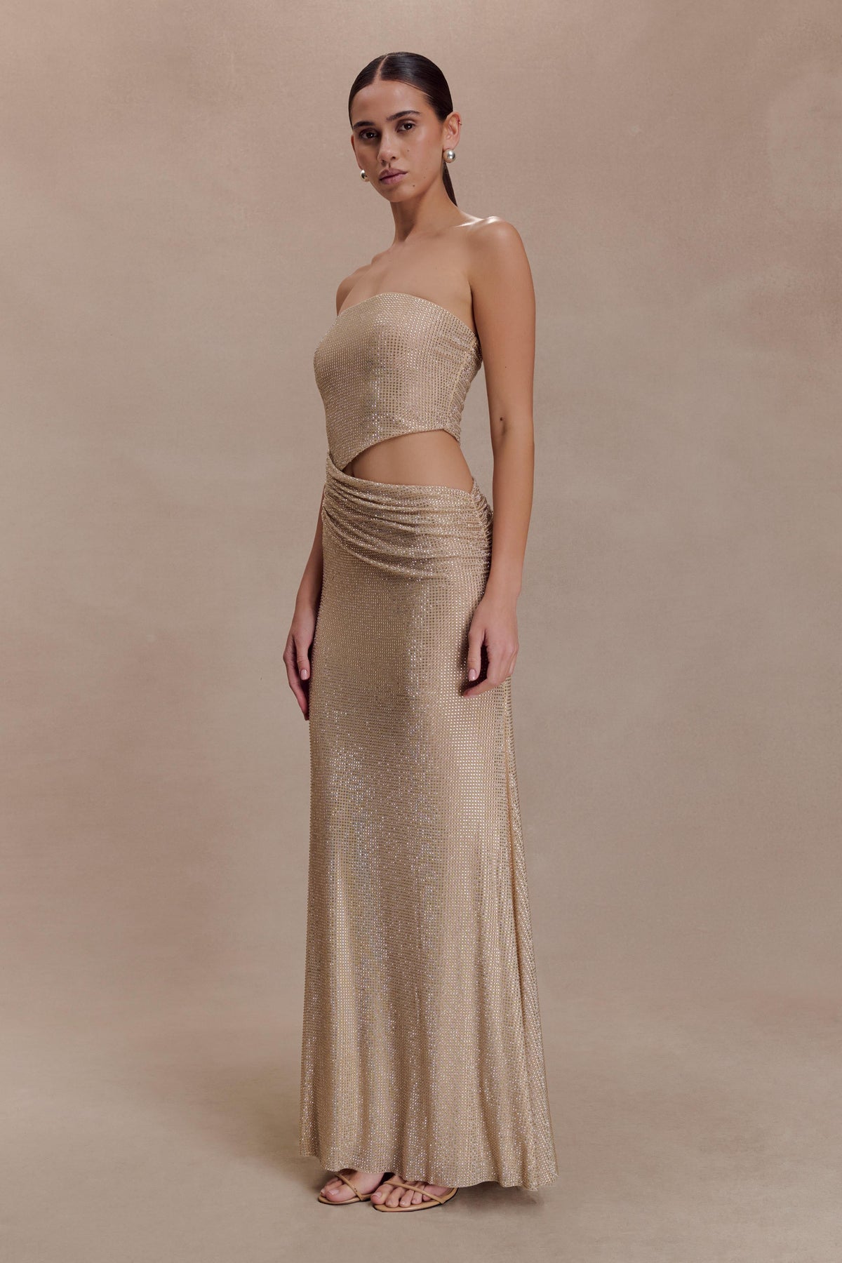 Starla Strapless Diamante Maxi Dress - Gold