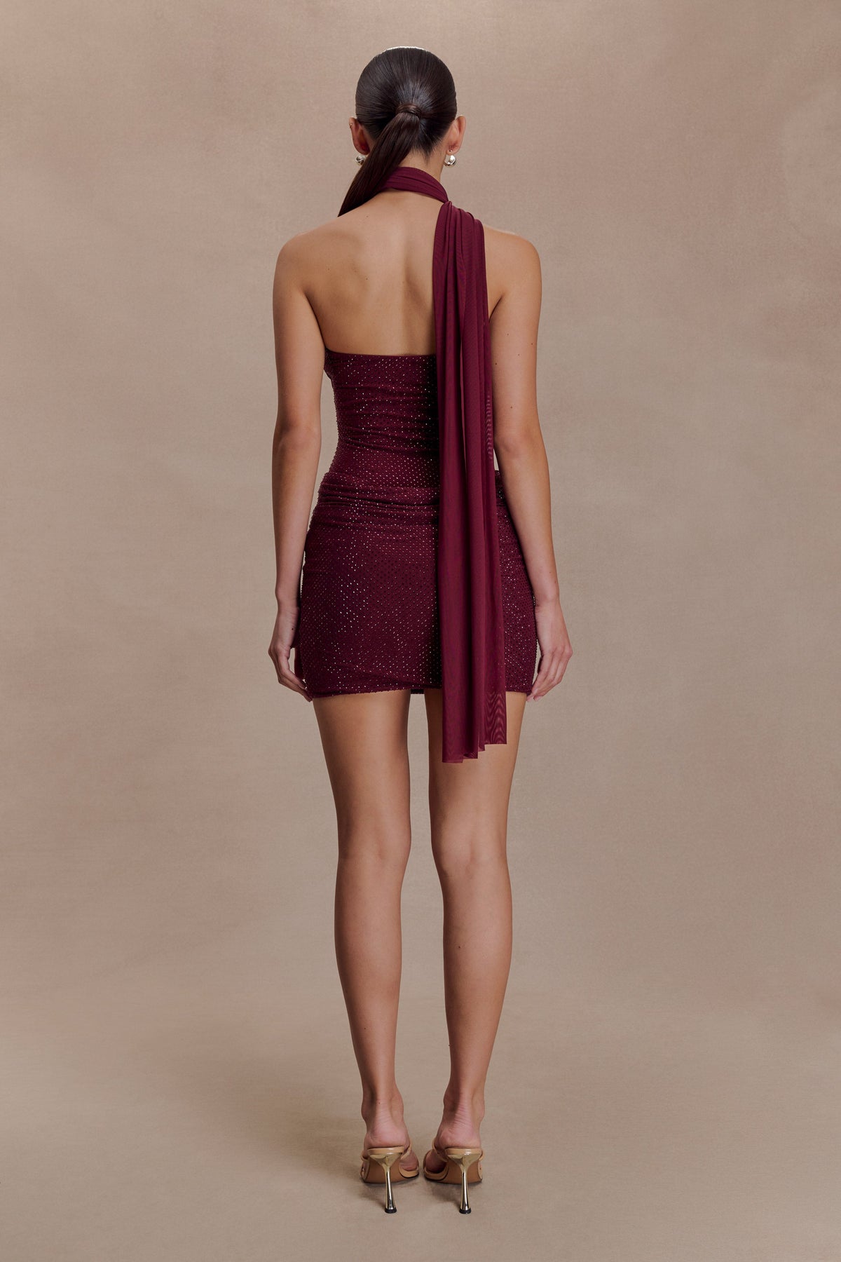 Mattea Diamante Mini Dress With Scarf - Plum