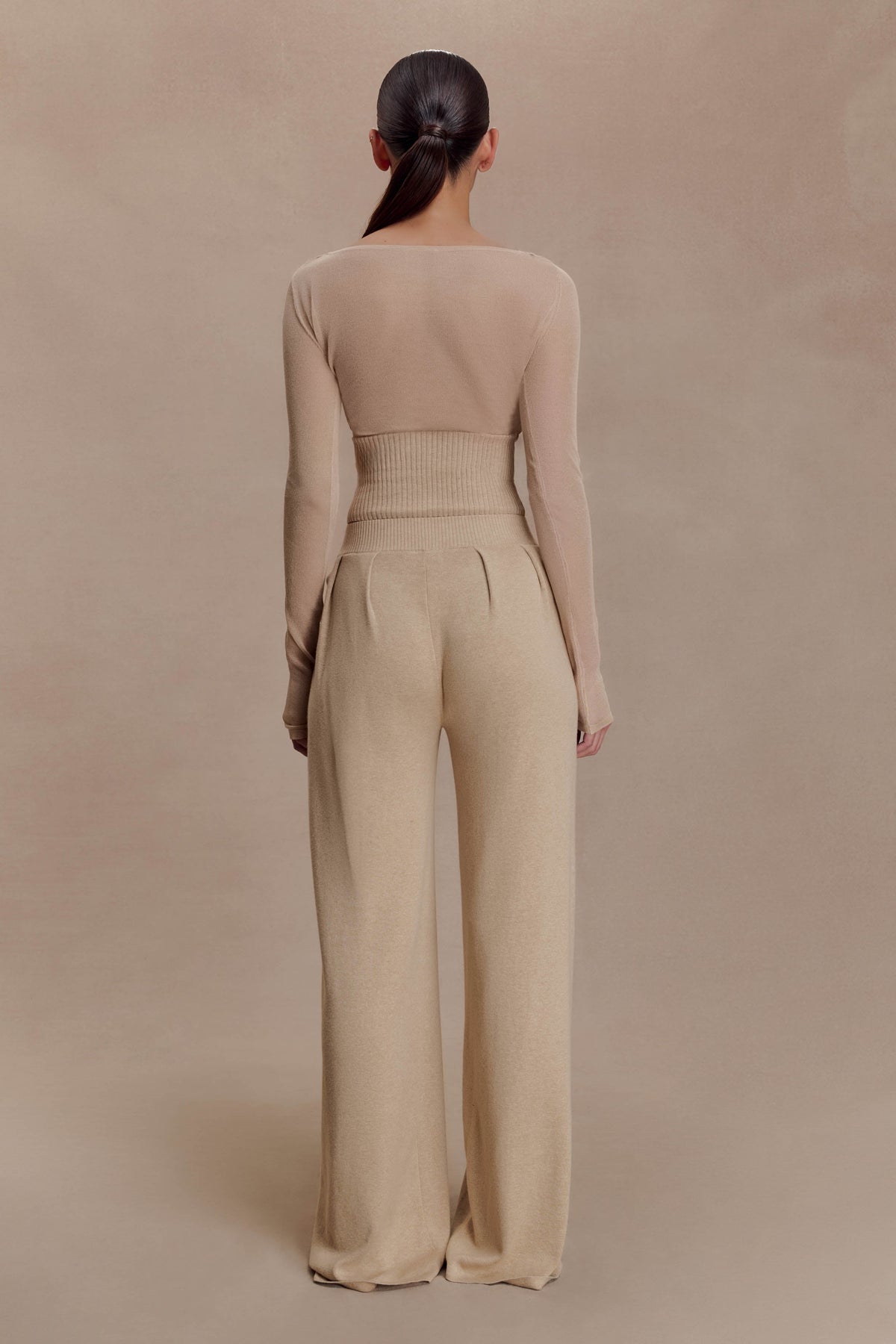 Frannie Gathered Silk Blend Knit Pants - Sand
