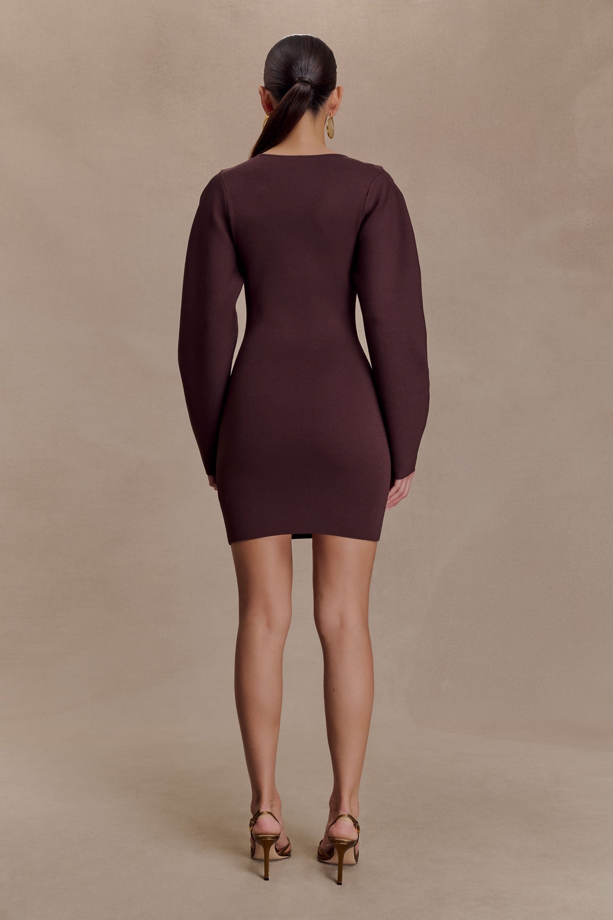 Billy Balloon Sleeve Knit Mini Dress - Dark Chocolate