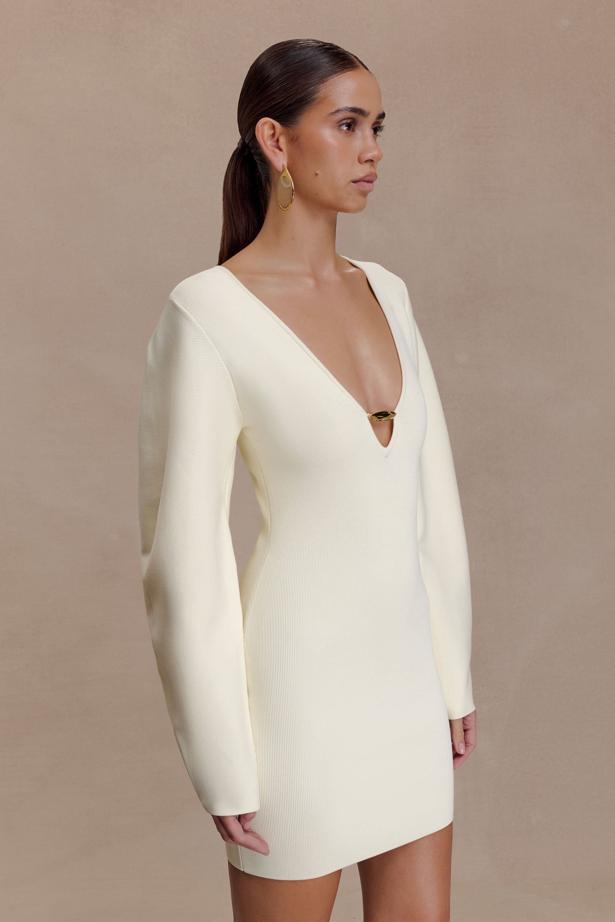 Billy Balloon Sleeve Knit Mini Dress - Ivory