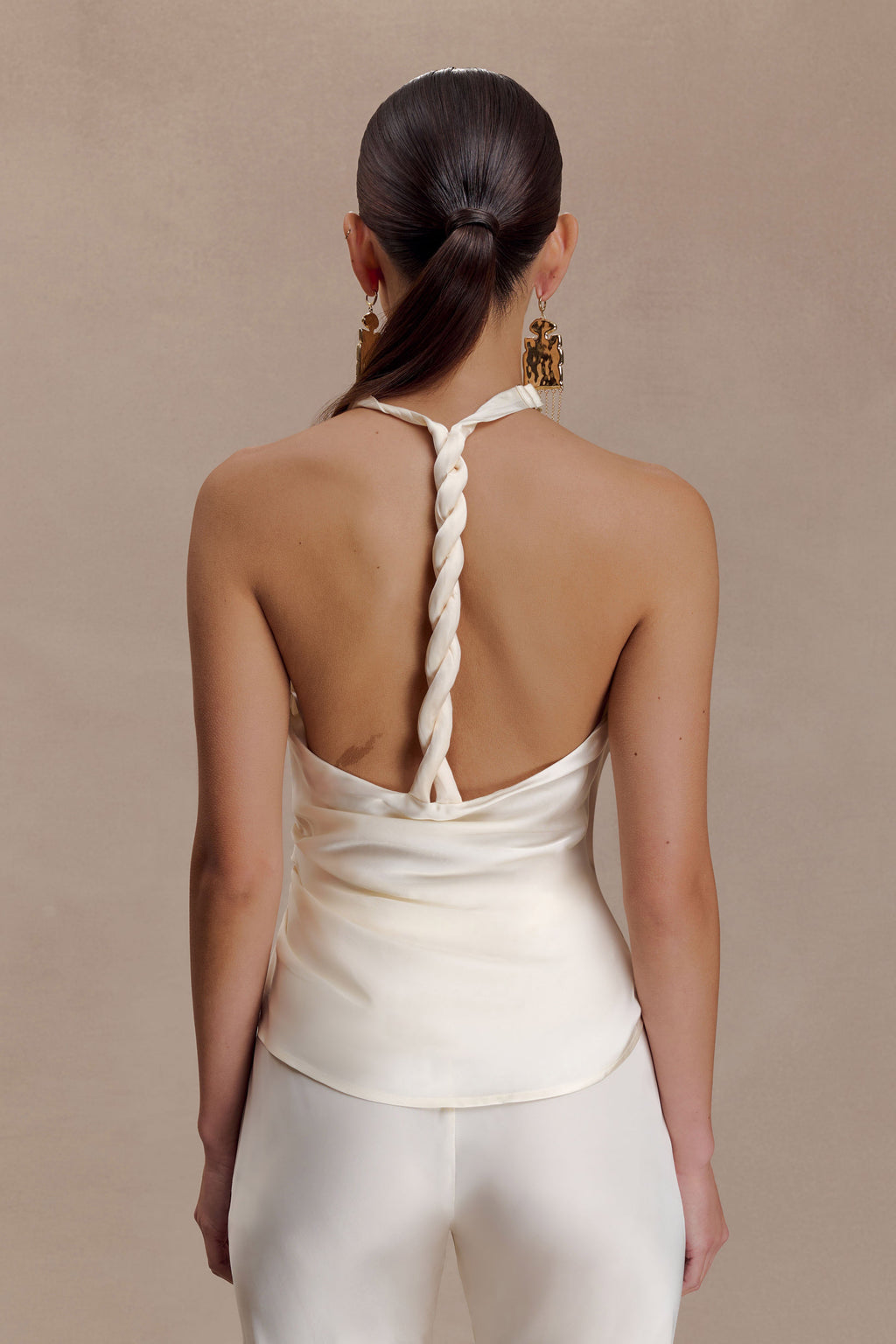 Bianca Satin Halter Top - Ivory