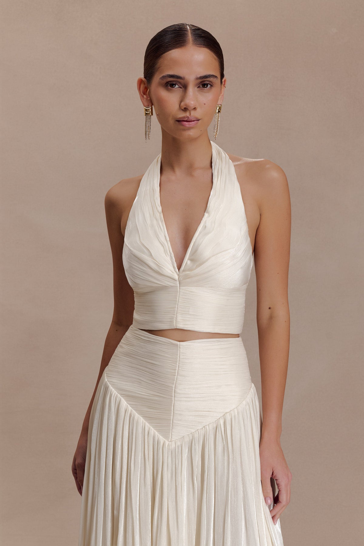 Makena Gathered V Neck Top - Opal White