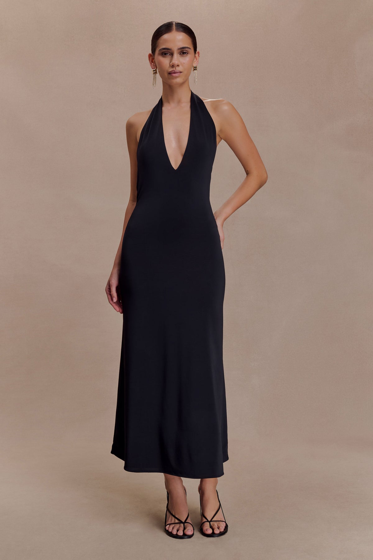 Genie Slinky Halter Midi Dress - Black