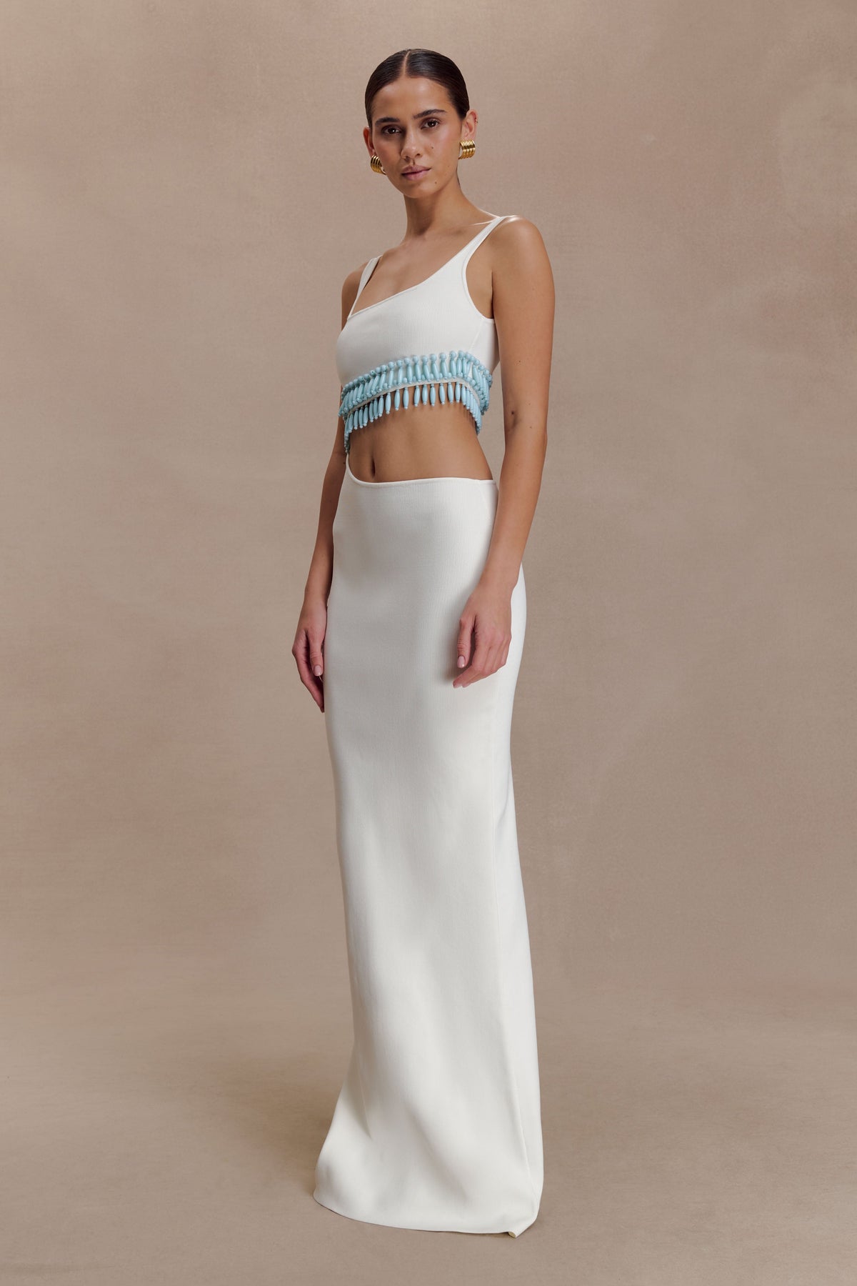 Ruvic Knit Maxi Beaded Dress - White