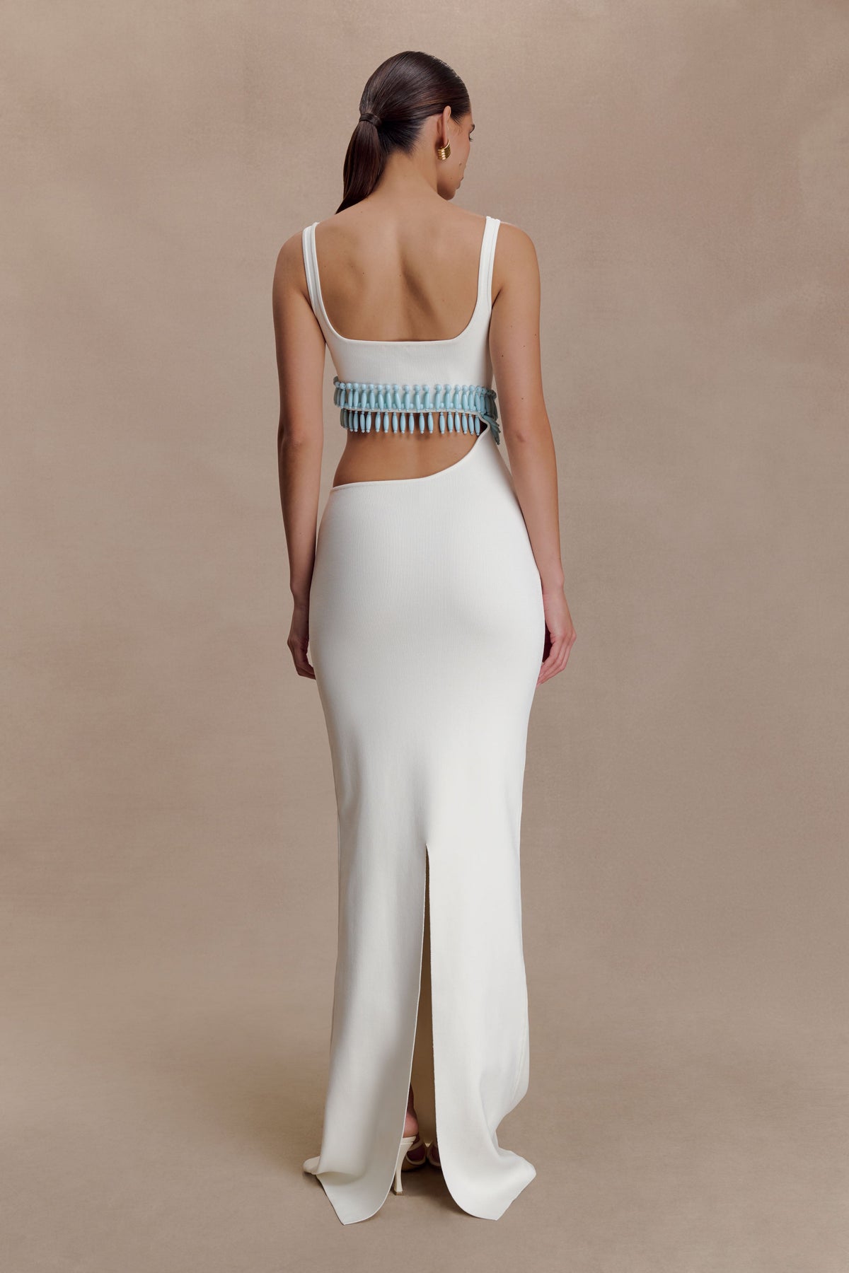 Ruvic Knit Maxi Beaded Dress - White