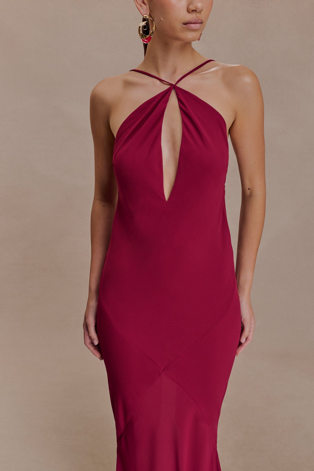 Nerea Slip Halter Maxi Dress - Cherry Red