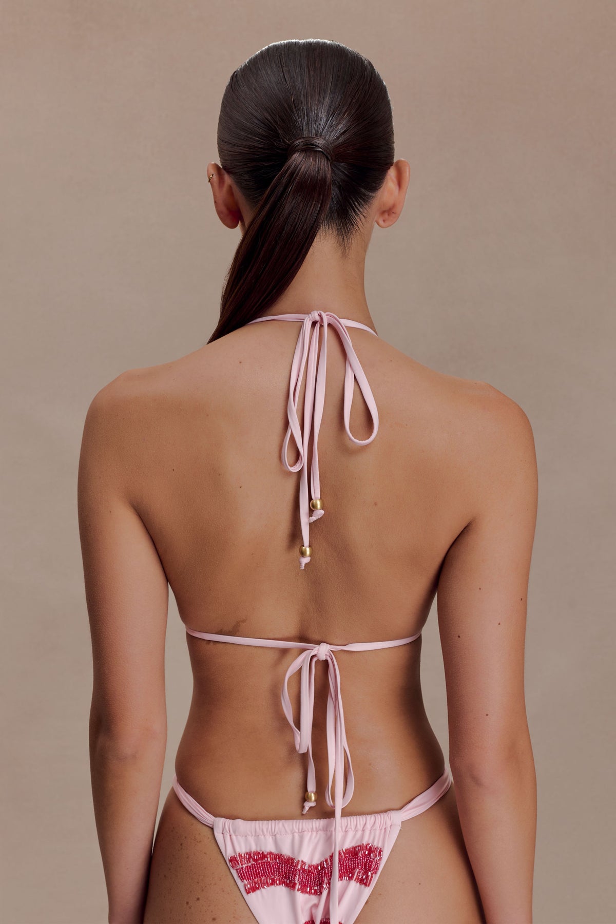Robyn Beaded Triangle Bikini Top - Pink
