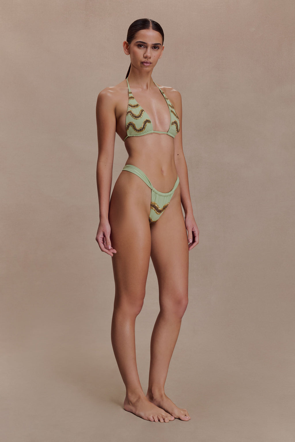 Robyn Beaded Bikini Bottom - Sage
