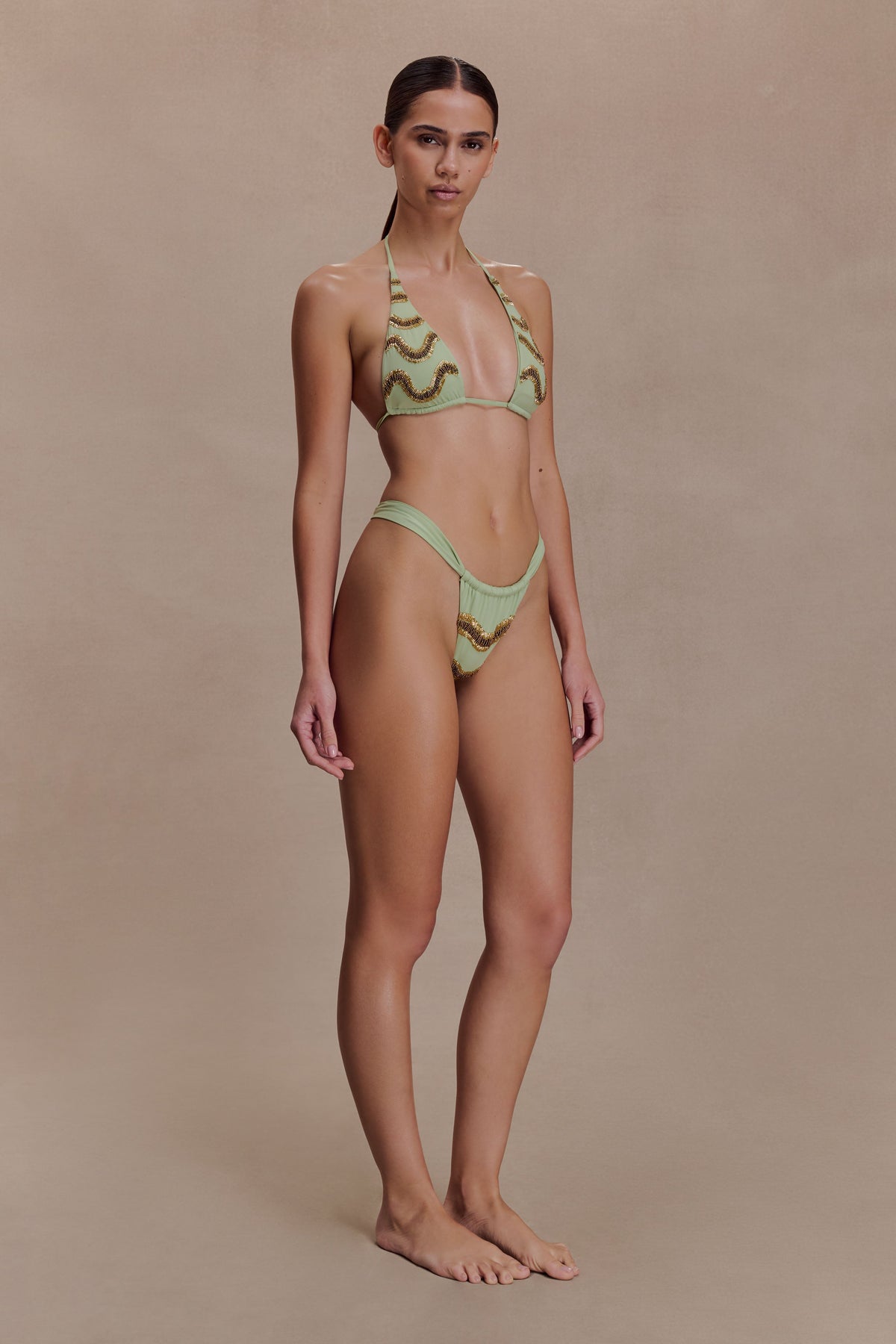 Robyn Beaded Bikini Bottom - Sage
