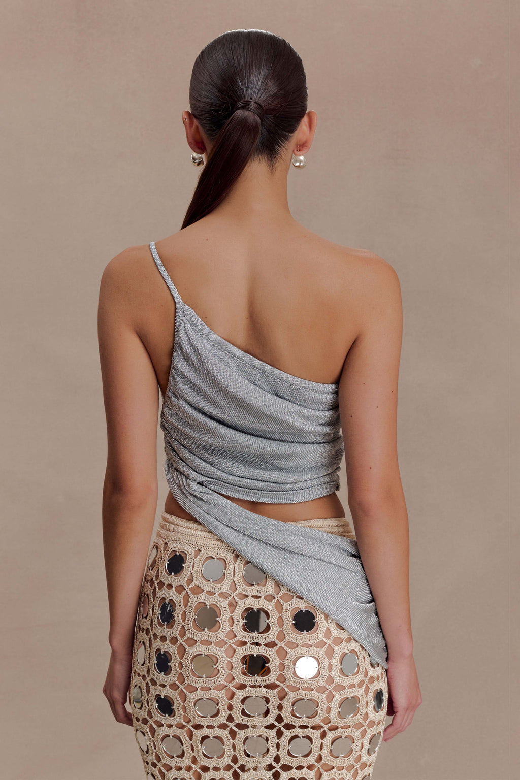 Corah Lurex Drape Knit Top - Silver