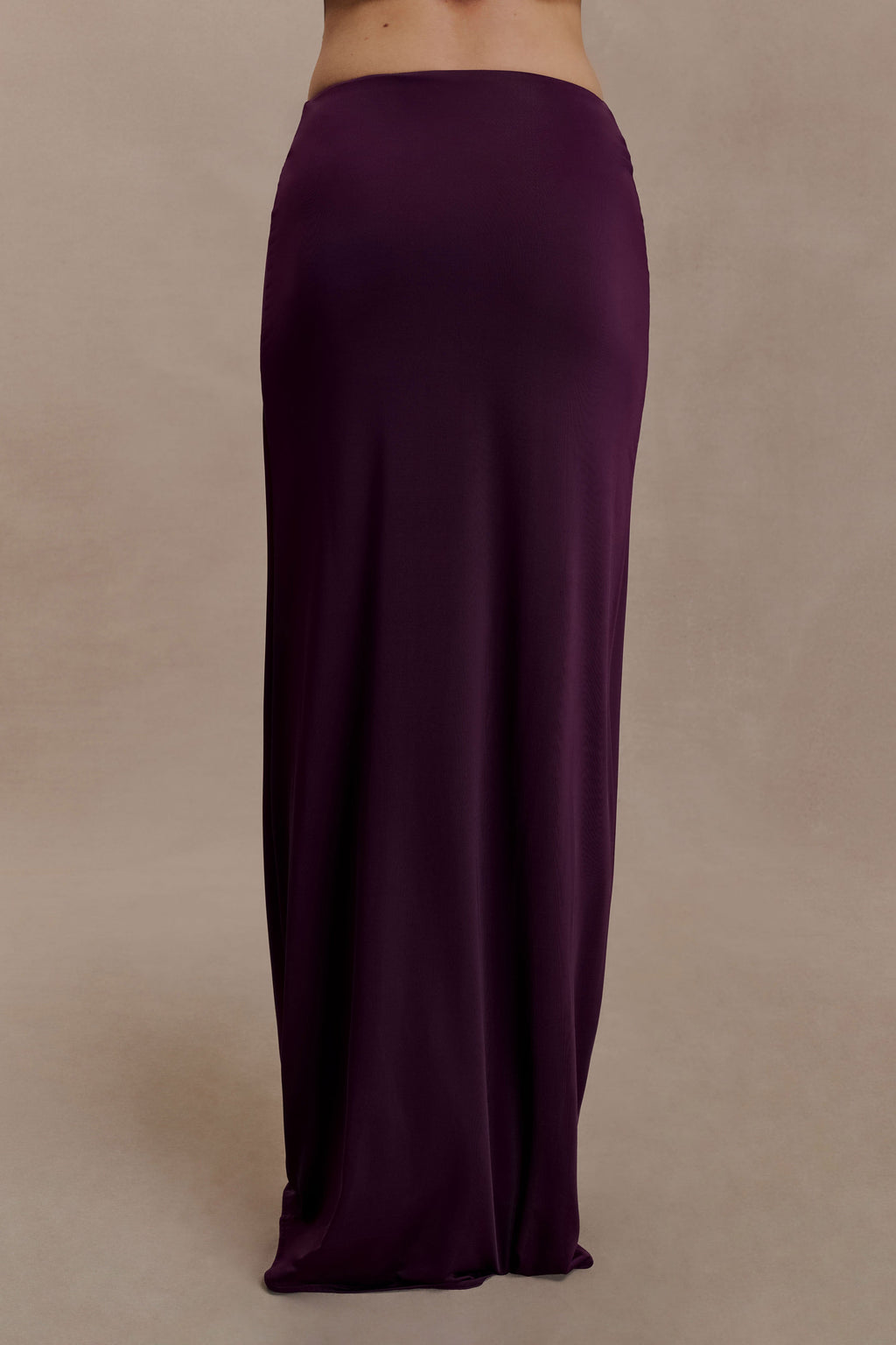 Erina Slinky Ruched Maxi Skirt With Hardware - Aubergine