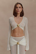 Mania Crochet Long Sleeve Cropped Top - Ivory