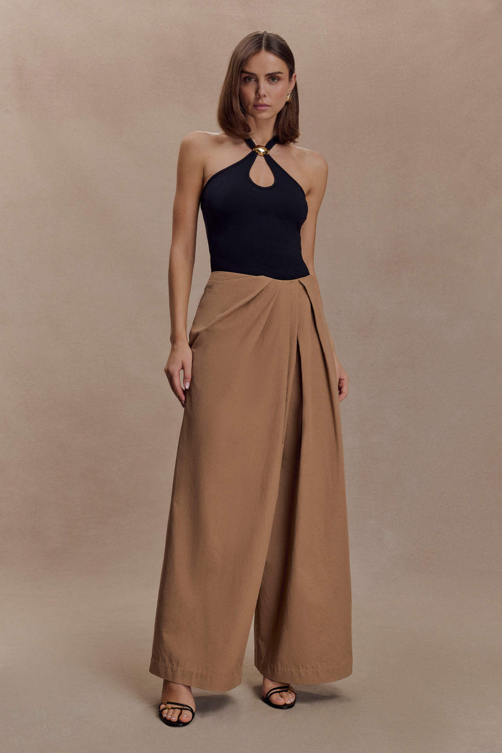 Owen Draped Wide Leg Pants - Mocha