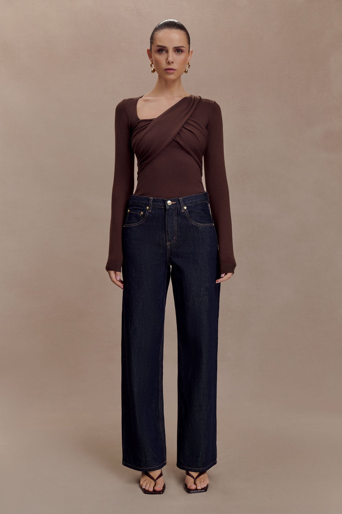 Kaylen Knit Long Sleeve Top - Dark Chocolate
