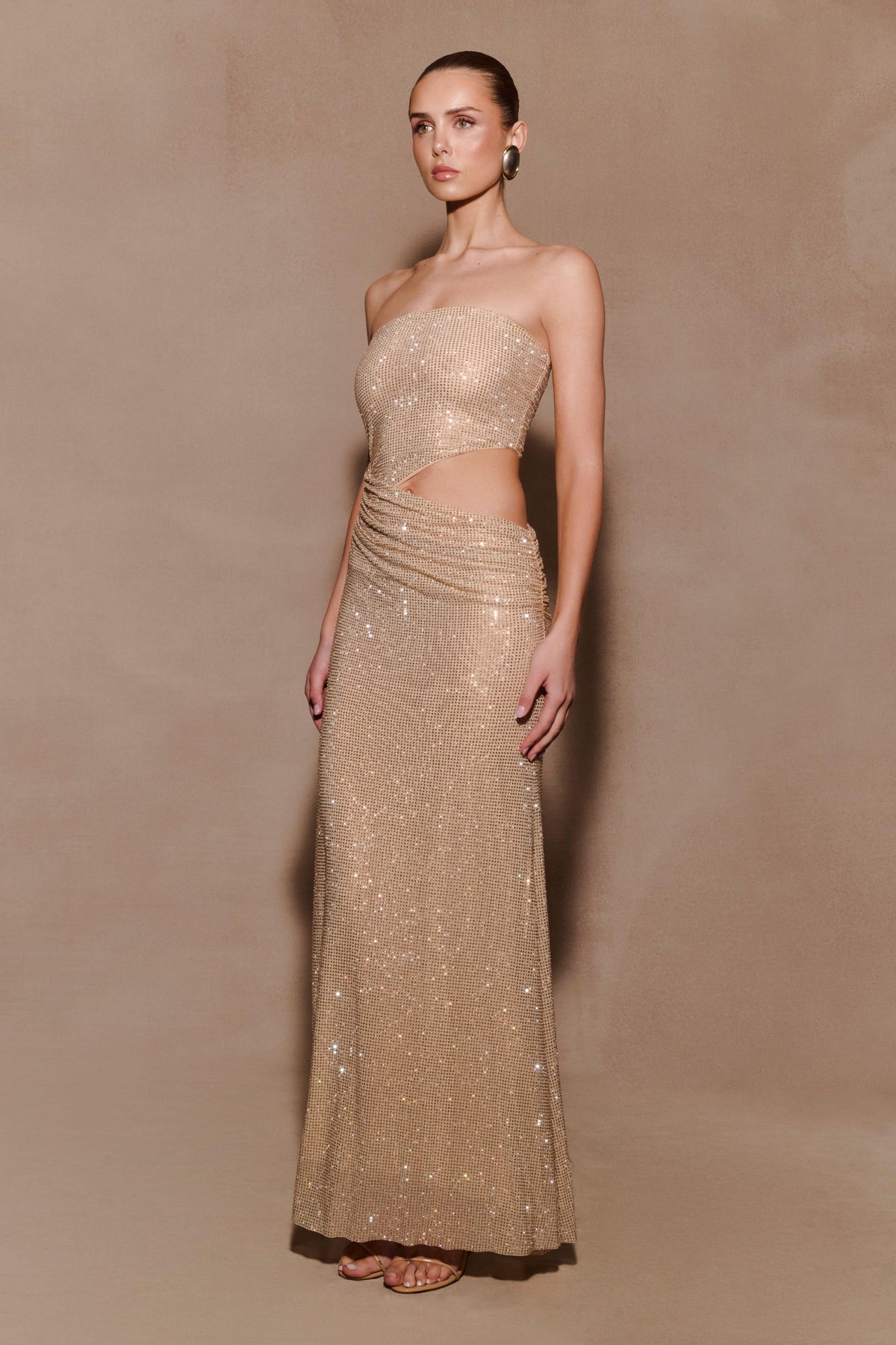 Starla Strapless Diamante Maxi Dress - Gold